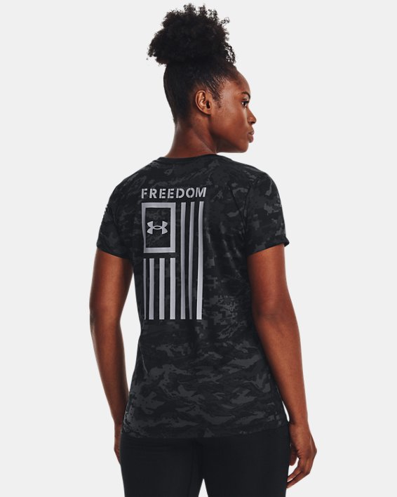 Women's UA Freedom Tech™ Camo Short Sleeve, Black, pdpMainDesktop image number 1